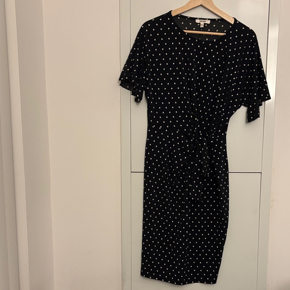 Elegant Black Midi Dress with White Dots